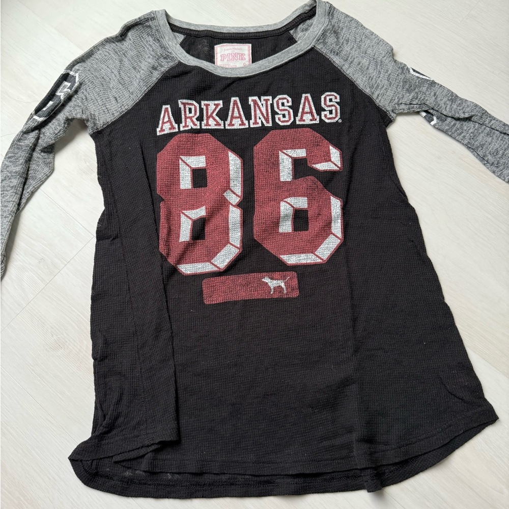 Pink- Victoria Secret Arkansas Razorback Baseball Shirt  - Black and Gray